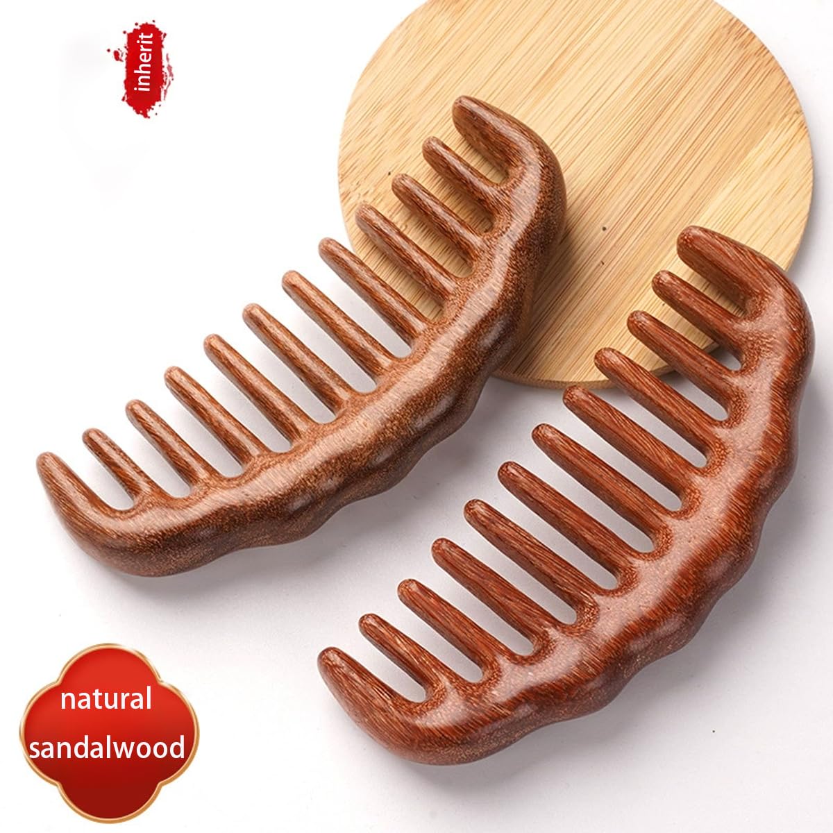 Wooden Hair Comb Set, birthing comb,Wide tooth massage combs, Brown, 2 Pack (One SizeA2)