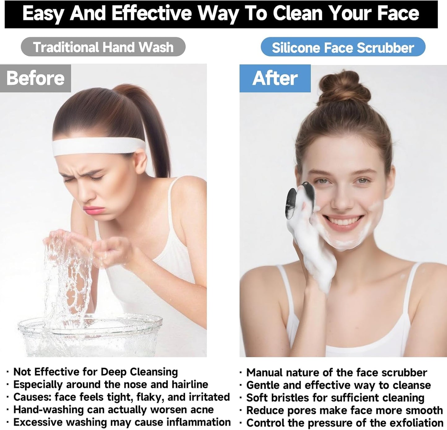 2 PCS Face Scrubber, Soft Silicone Face Exfoliator with Suction Cup for Man and Women Deep Skin Clean, Gentle Facial Cleaning Brush Suitable for All Sensitive Skin (Black)