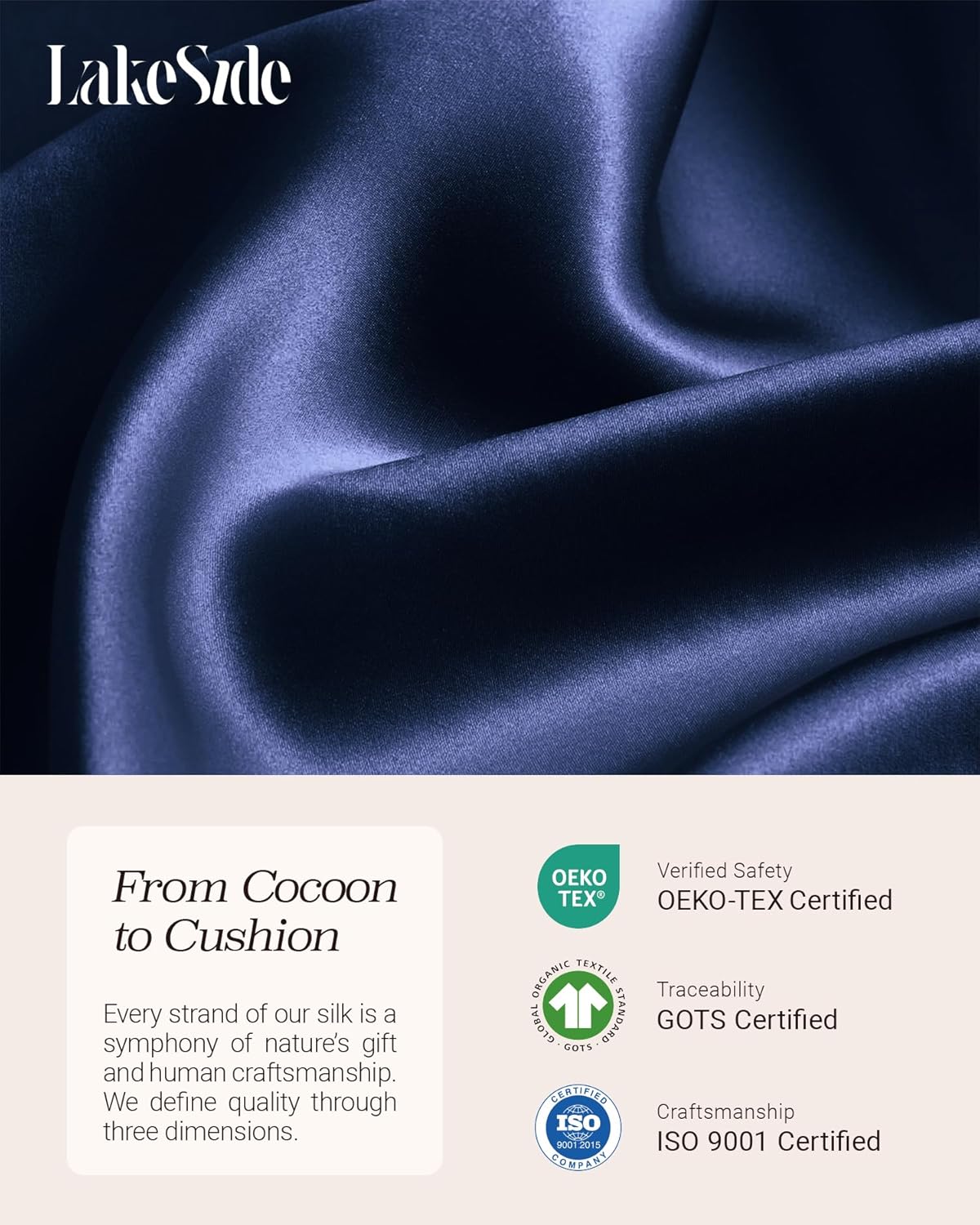 Oriental Lakeside® 100% Pure 22 Momme Mulberry Silk Pillowcase with Hidden Zipper - Nighttime Skincare & Hair Care Hydrating Pillow Cover