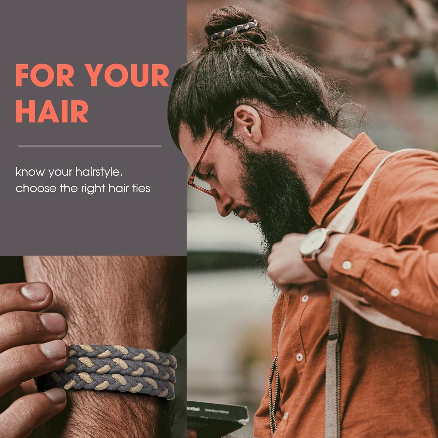 EasYoung 10pcs Braided Elastic Buns Hair Coils for Curly/Long Thick Dense Hair - No Crease, Suitable for Men & Women