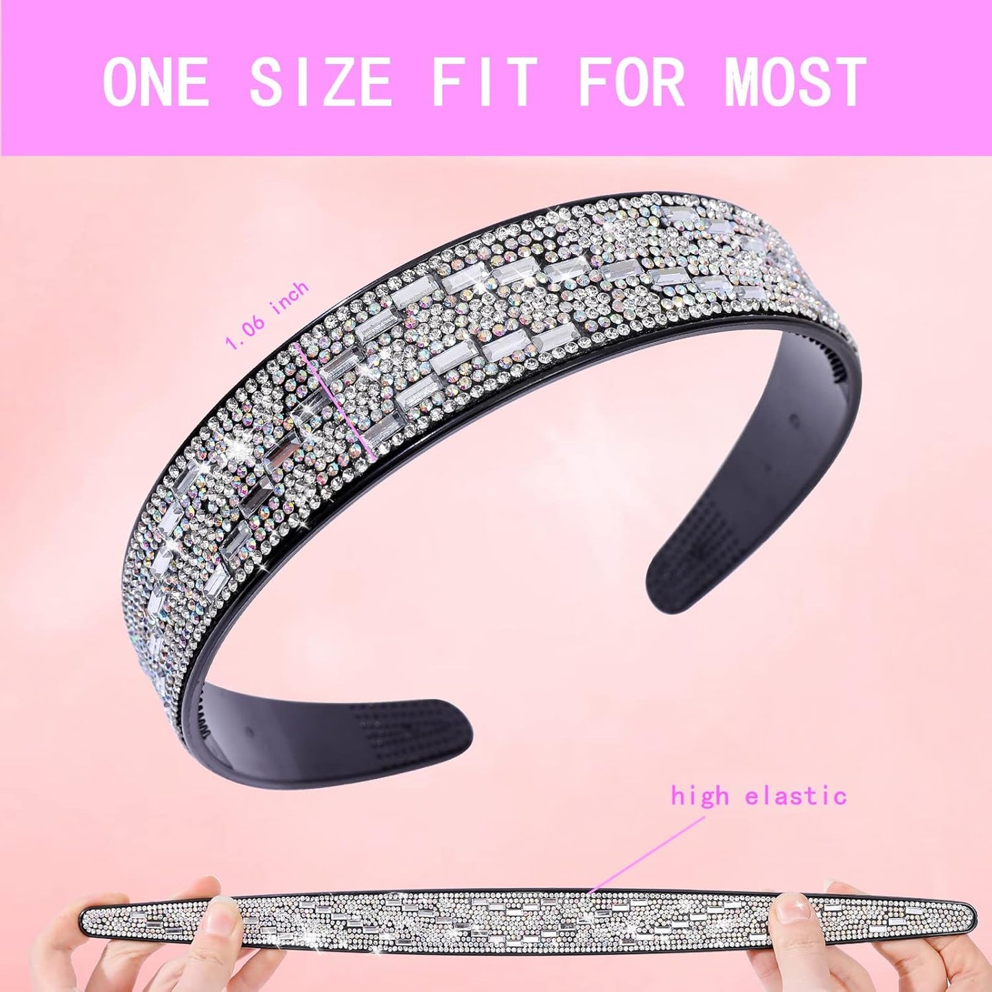 Plastic Rhinestone Headbands for Women,4PCS Sparkly Silver Crystal Headband Non Slip Tooth Hair Bands Rhinestone Hair Hoop,Comfortable Daily Prom Party Head Accessories