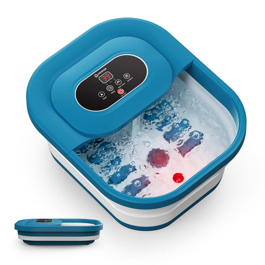 COMFIER Collapsible Foot Spa Bath Massager with Heat, Pedicure Foot Spa with Bubbles, Red Light, Pumice Stone and Shiatsu Massage Rollers, Heated Bath Spa for Relaxation and Stress Relief (Blue)