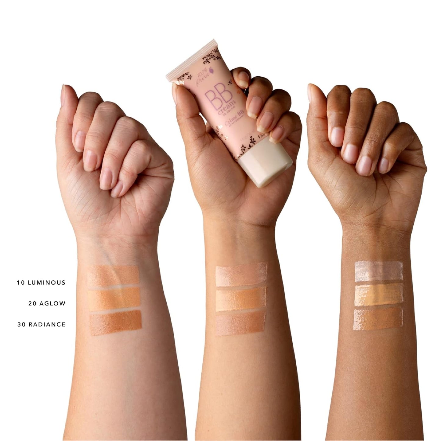 100% PURE BB Cream Shade 20 Aglow Full Face Coverage Skin Care & Glow - All-In-One Primer Concealer & Foundation Makeup - Shimmery, Dewy Youth Medium Color w/Warm Undertone - Vegan - 1 Fl Oz