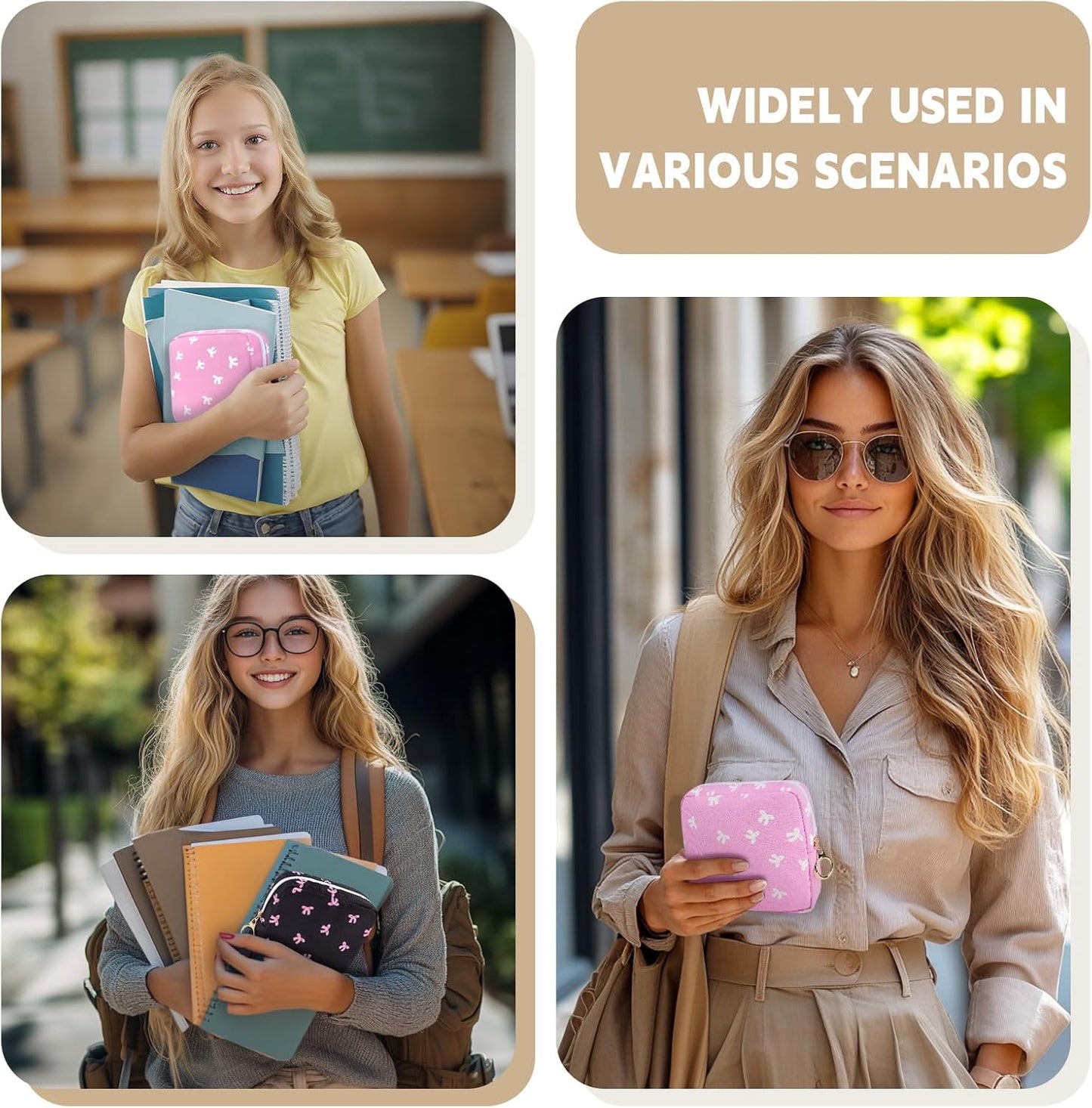 Period Bag for Teen Girls, Canvas Sanitary Napkin Storage Bag with Zipper, Portable Menstrual Pad Bag Tampon Holder for Purse