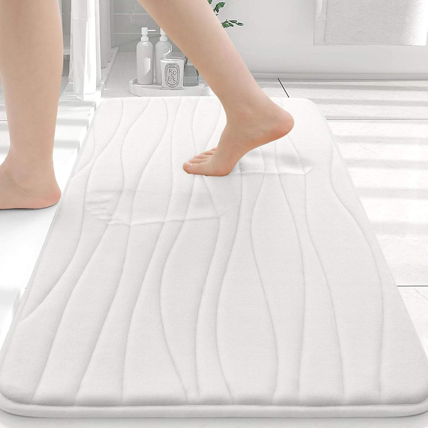 Buganda Memory Foam Bathroom Rug Mat 36x24, Extra Soft and Absorbent Bath Mats, Non-Slip and Machine Washable Bath Rugs for Bathroom Floor,Tub and Shower, Ivory