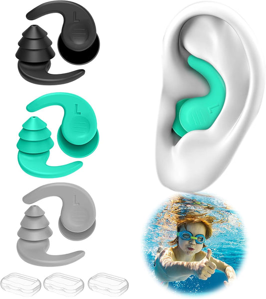 Kids Swimming Ear Plugs,3 Pairs Waterproof Reusable Silicone Child Swim Earplugs for Swimming Surfing Bathing Showering,Small Children Water Ear Plugs Suitable for Boys and Girls (Kids 4-12 Years Old)