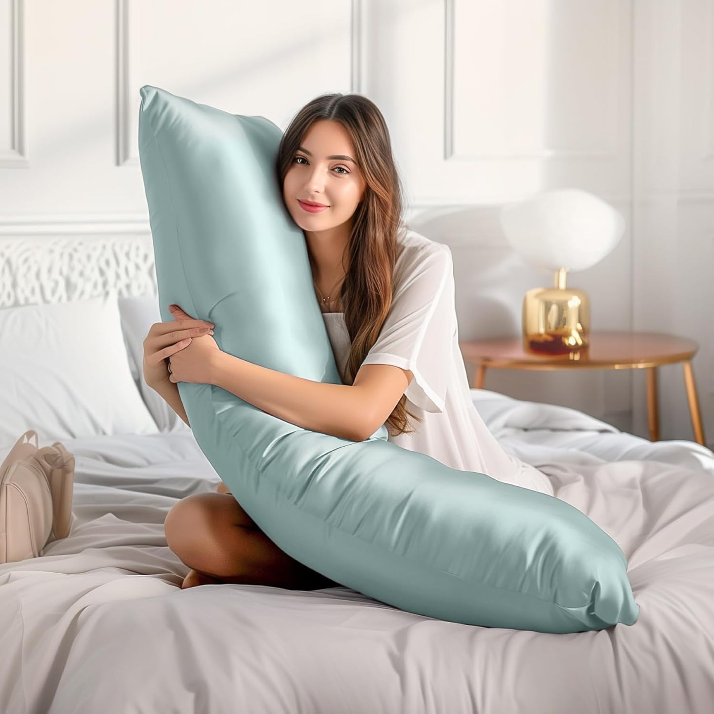 BEDELITE Satin Body Pillow Cover 2 Pack, Super Soft and Cooling Body Pillow Pillowcase for Hair and Skin, Breathable Silky Full Long Pillowcase Cover(20"x54", Haze Blue)