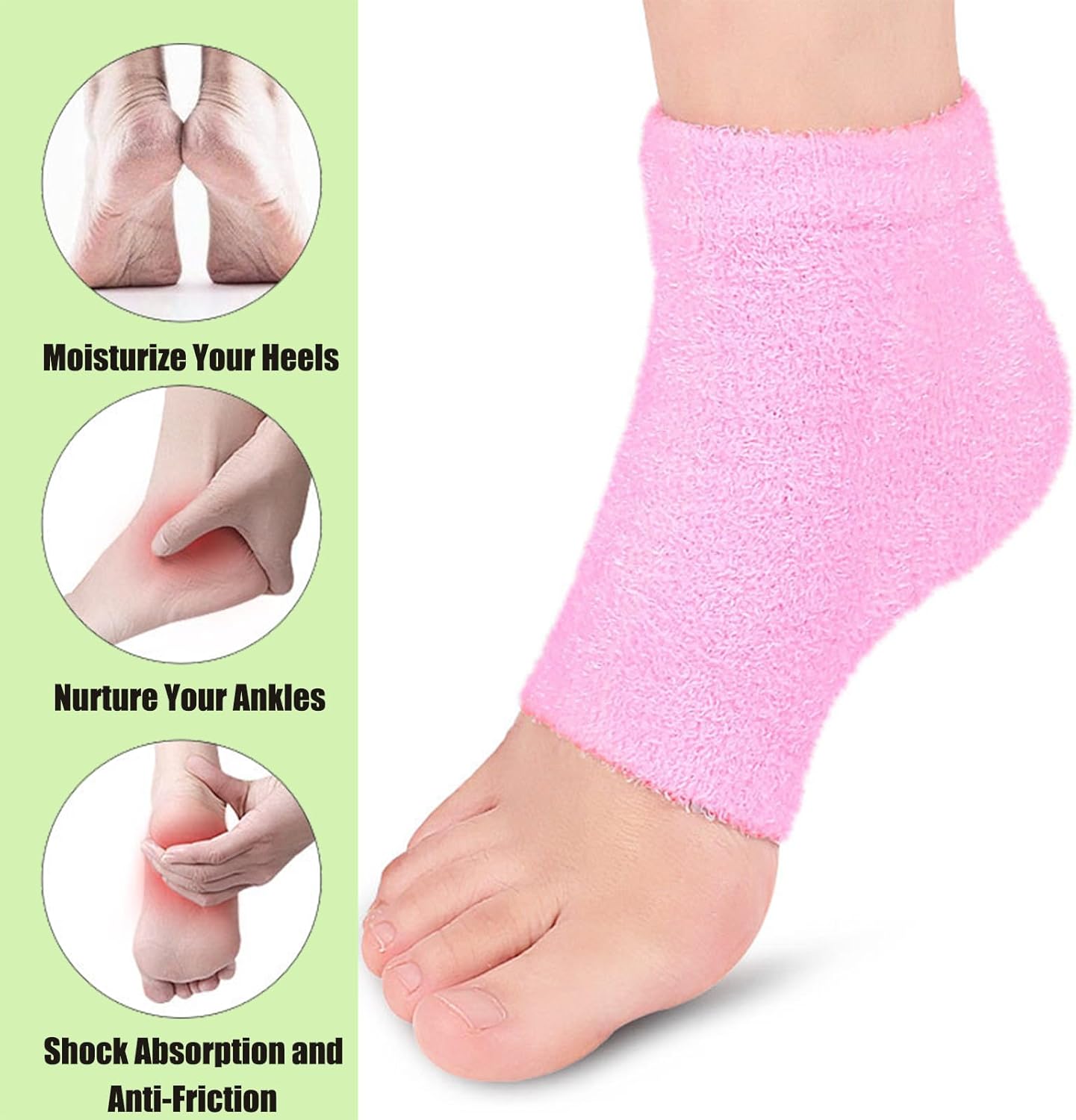 Castor Oil Pack Wrap for Foot, Castor Oil Moisturizing Heel Socks, for Plantar Fasciitis, Cracked Heels - Suitable for Overnight Moisturizing of Feet (Without Essential Oils) (Pink - 2 Pairs)