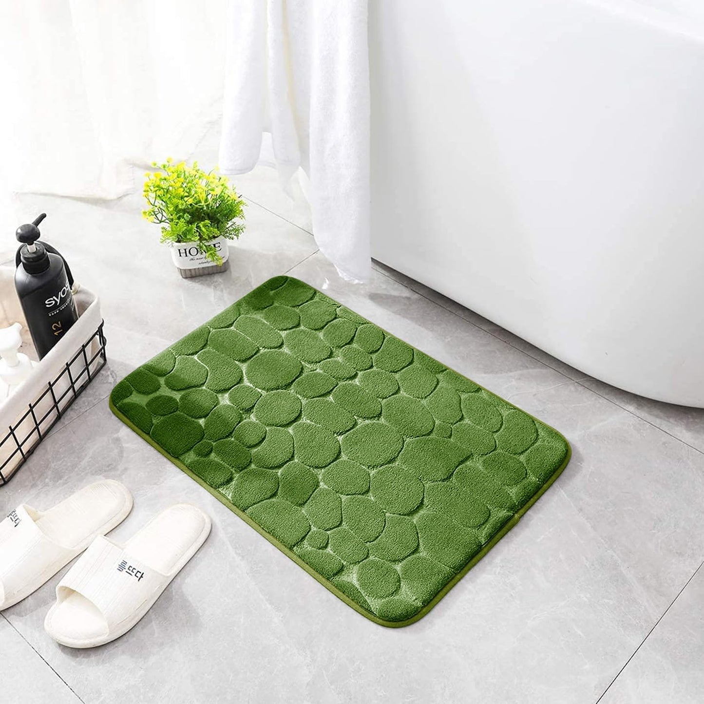 YIHOUSE Memory Foam Runner Rug, Cobblestone Bathroom Runner Rugs Super Water Absorbent Bath Mats for Bathroom Machine Washable Bath Rugs Runner for Hallway Bedroom Laundry Room(24 x 47,Green)