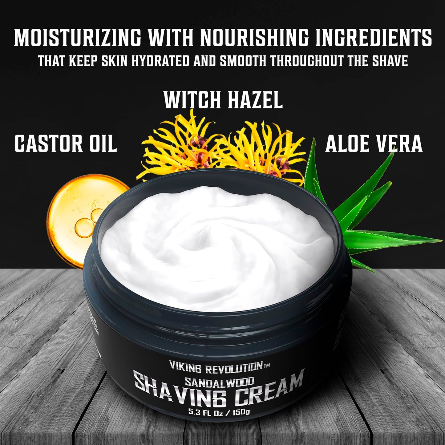 Viking Revolution Luxury Shaving Cream for Men- Sandalwood Scent - Soft, Smooth & Silky Shaving Soap - Rich Lather for the Smoothest Shave - 5.3oz