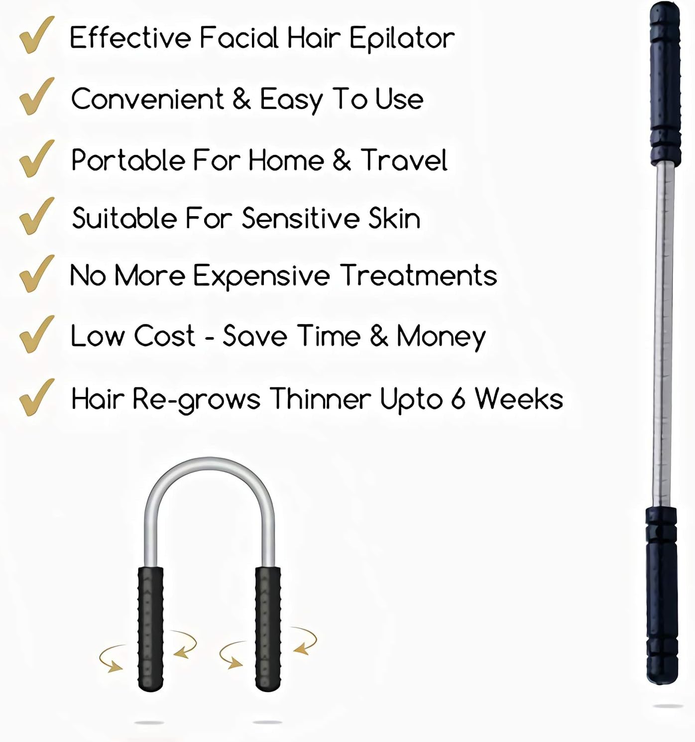 Facial Hair Removal for Women, Mukazom Original Hair Remover Spring Epilator for Removing Hair on The Cheeks, Neck, Upper Lip and Chin (Black-New)