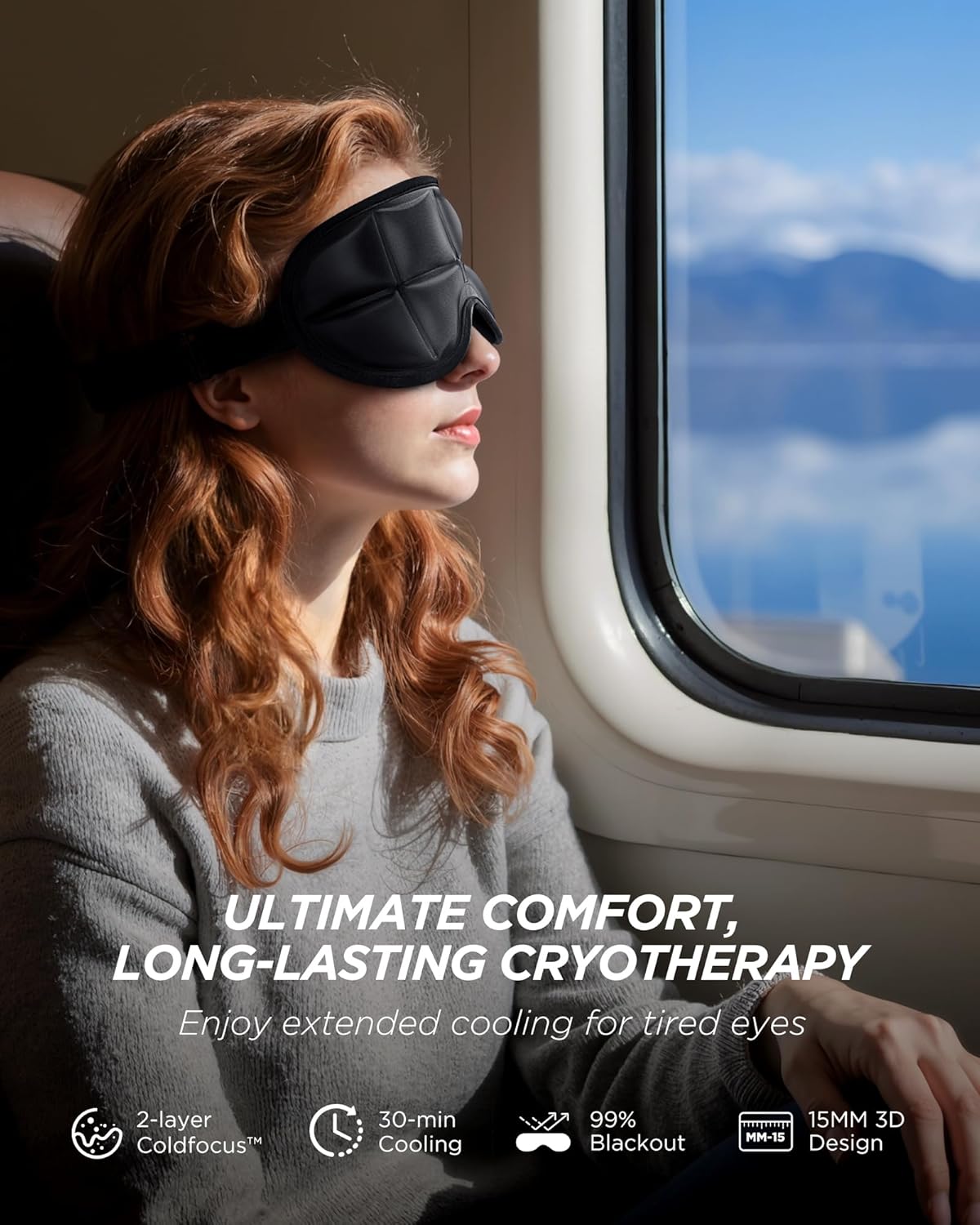 3D Cooling Sleep Mask with Double Coldfocus Gel - Frozen Cold Gel Eyes Mask with Contoured Blackout Hot & Cold Therapy for Women, Men Sleeping on Airplane Traveling for Migraine, Dry Puffy Eyes,1 Pack