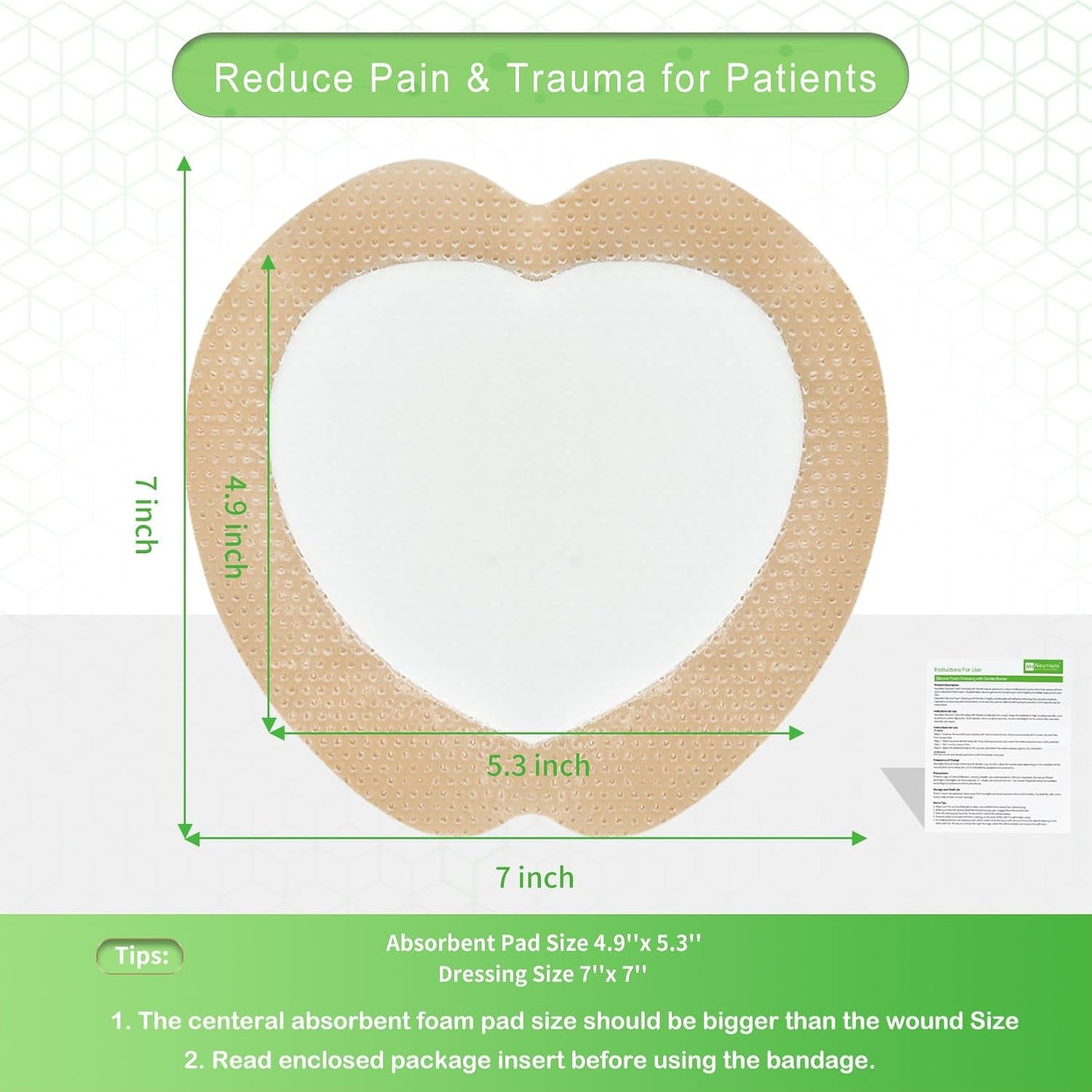 Sacrum Silicone Foam Dressing with Gentle Border for Sacral Ulcer, Pressure Ulcer, Butt Bed Sore, Size 7''x7'' (4.9''x5.3'' Pad), 5 Pack, High Absorbency Silicone Adhesive Wound Bandage by NeuHeils
