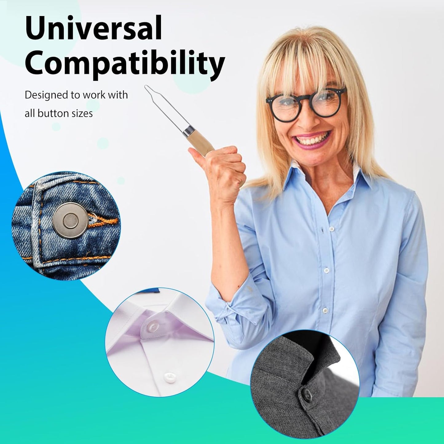 4pcs Button Hook Assist Device with Easy-Grip Wooden Handle for Shirts, Coats, Dresses - Ideal Button Aids for Arthritis & Limited Dexterity Fine Tip