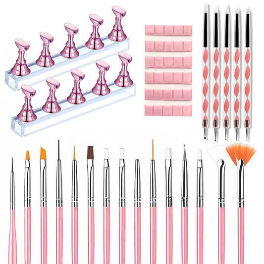 Nail Art Tools Set – 15 Nail Art Brushes + 5 Dotting Pens with Nail Stand Holder – Professional Nail Design Kit for DIY Manicure & Salon Use