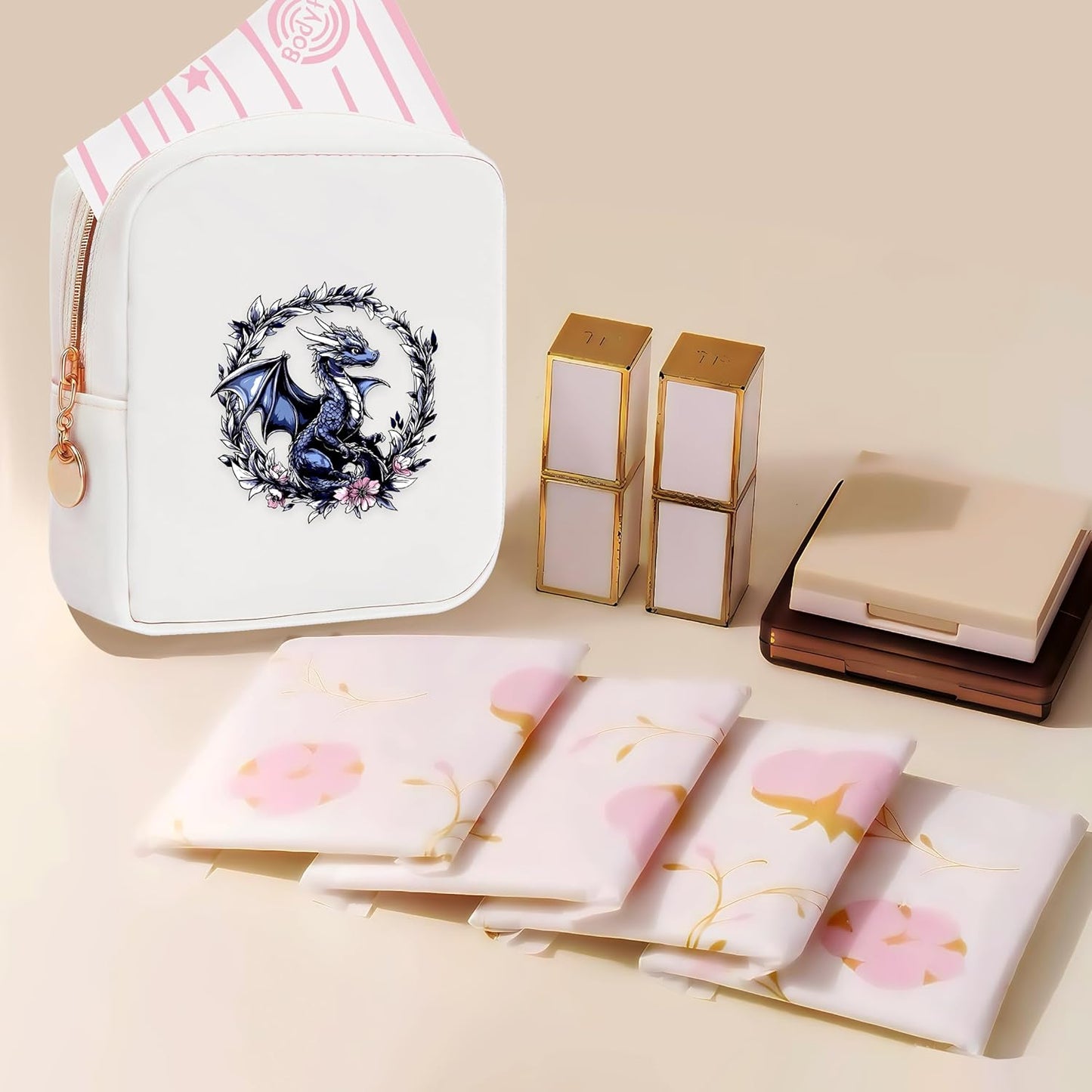 Dragon Mini Makeup Bag, Dragon Gift For Women Girls, Cute Portable Zipper Pouch Cosmetic Bag For Teen Girls Kids, Small Storage Bag For Sanitary Pad, Period napkin bag!