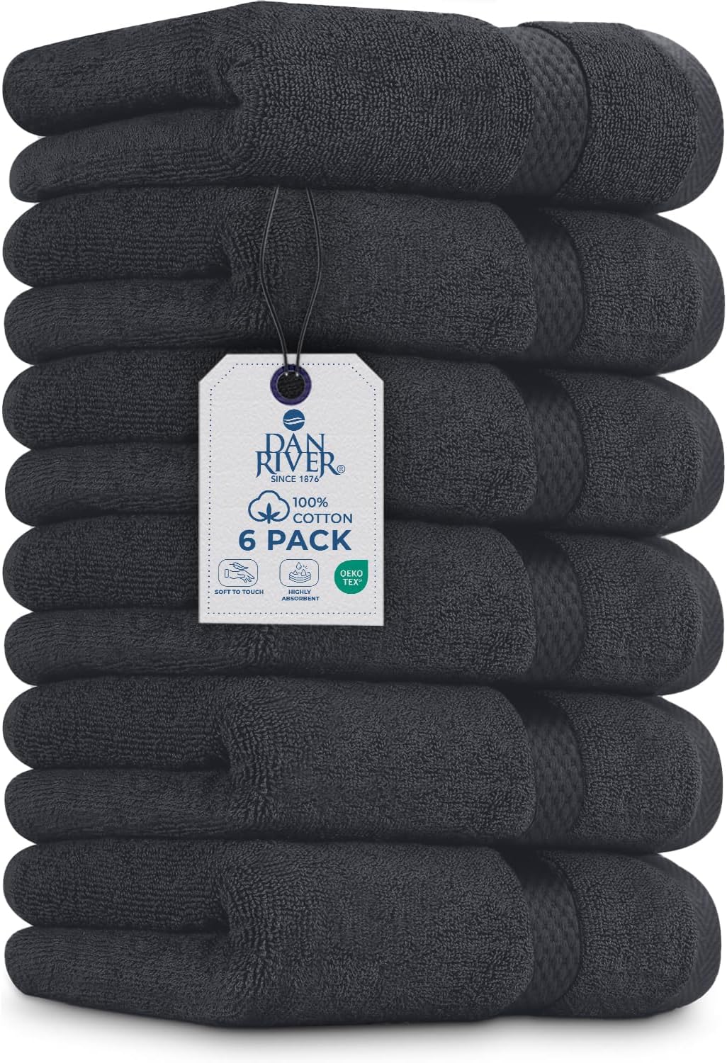 DAN RIVER 6-Pack Premium Hand Towels (16x28 Inches) - 100% Cotton, Ultra Soft, Lightweight, Highly Absorbent Towels for Bathroom, Spa, Gym, Salon, Hotel, and Travel - 550 GSM – Dark Gray