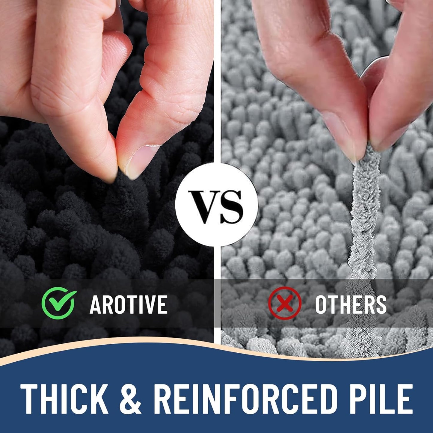 Arotive Luxury Chenille Bathroom Rug Mat, Extra Soft Thick Absorbent Shaggy Bath Rugs, Non-Slip Machine Wash Dry, Plush Bath Mats for Bathroom, Shower and Tub, 70x46, Black