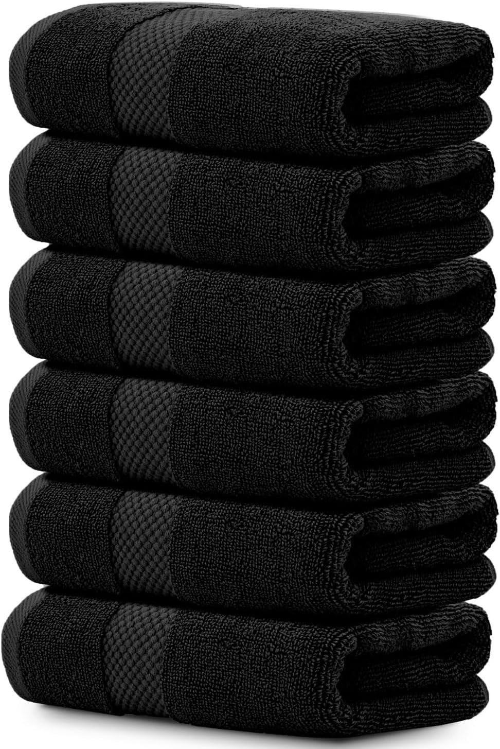 White Classic Luxury Black Hand Towels - Soft 100% Turkish Cotton | Highly Absorbent Hotel spa Bathroom Towel Collection | 16x30 Inch | Set of 6