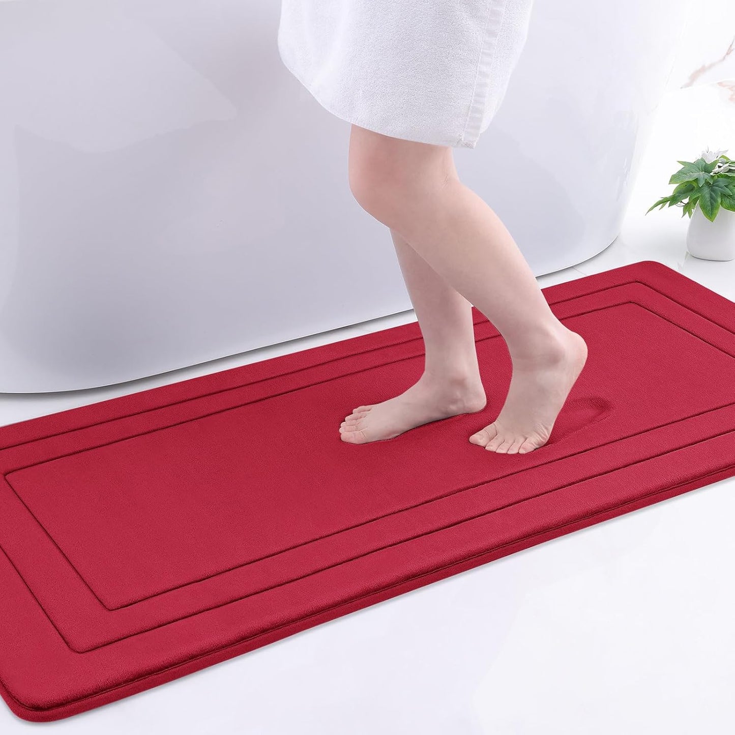 Arotive Memory Foam Bathroom Rug Mat 54x24, Ultra Soft and Absorbent Bath Mat, Machine Wash Dry, Comfortable Bath Rug Carpet for Bathroom Floor, Tub and Shower, Red