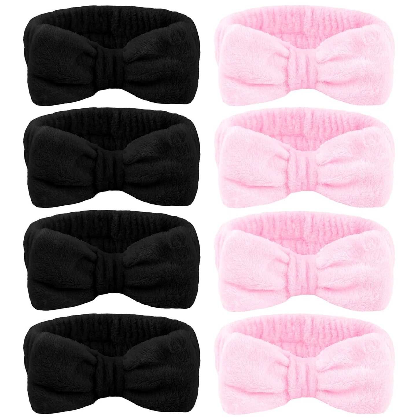 Ondder 8 Pack Makeup Headband Black and Pink Spa Headband Skincare Headbands for Washing Face