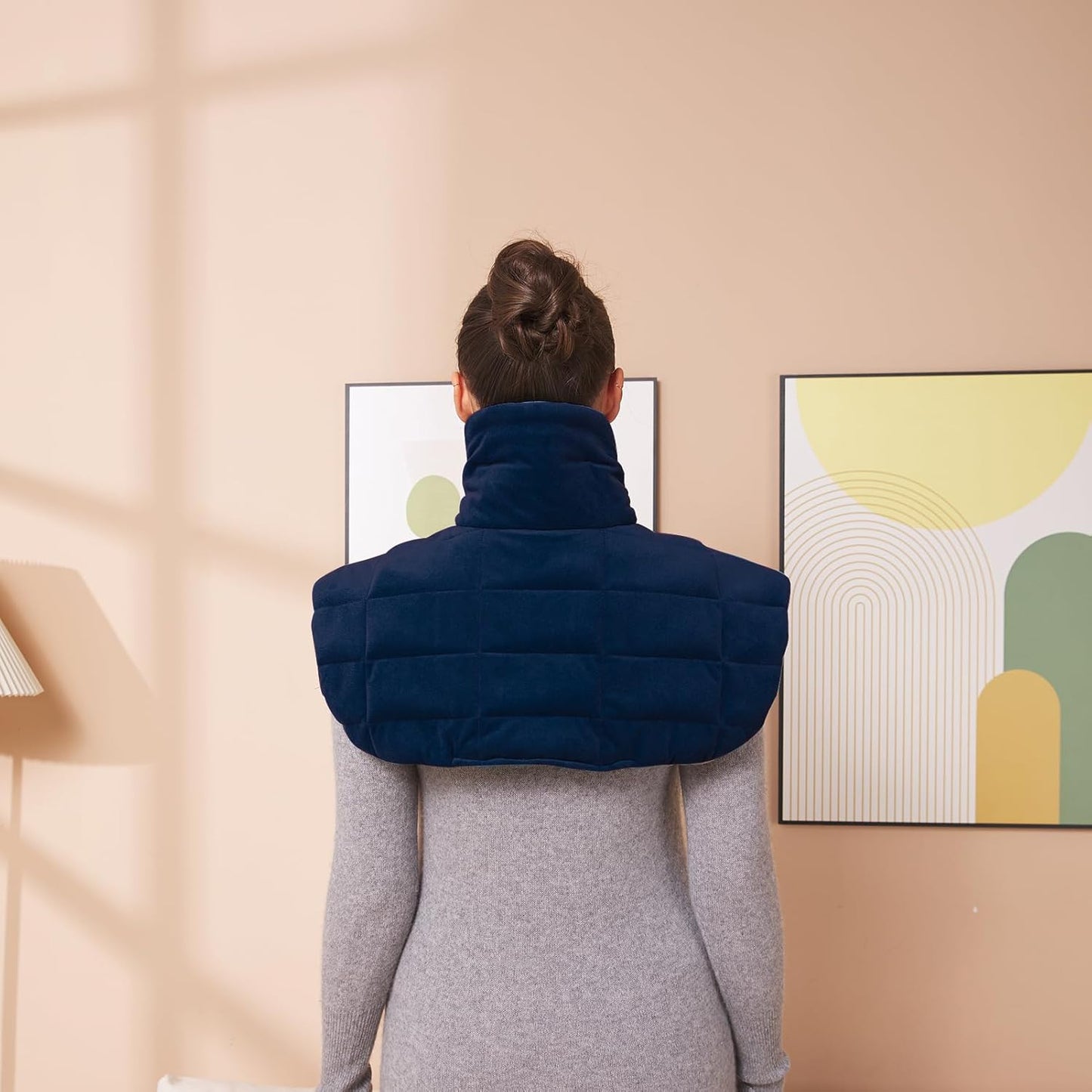 Ambershine 19''x24'' Weighted Neck & Shoulder Heating Pad, 2.5lbs with 12 Temperature Settings& 4 Auto-Off Timers, Pain Relief for Neck/Shoulder/Back, Christmas Gifts for Women Men Mom Dad(Navy Blue)