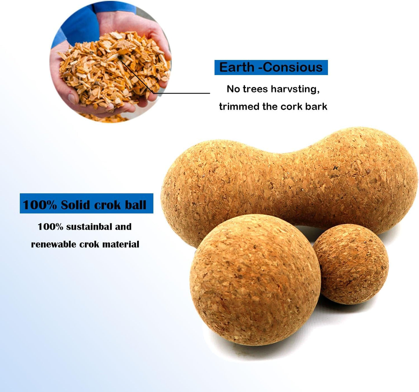 Cork Massage Ball Set for Fascia Release After Exercise, Yoga,Trigger Point Therapy, Relax Muscles, and Relieve Stress,Set of 3 （5.4"*2.4"+2.4"+1.7" Lacrosse Massage Balls