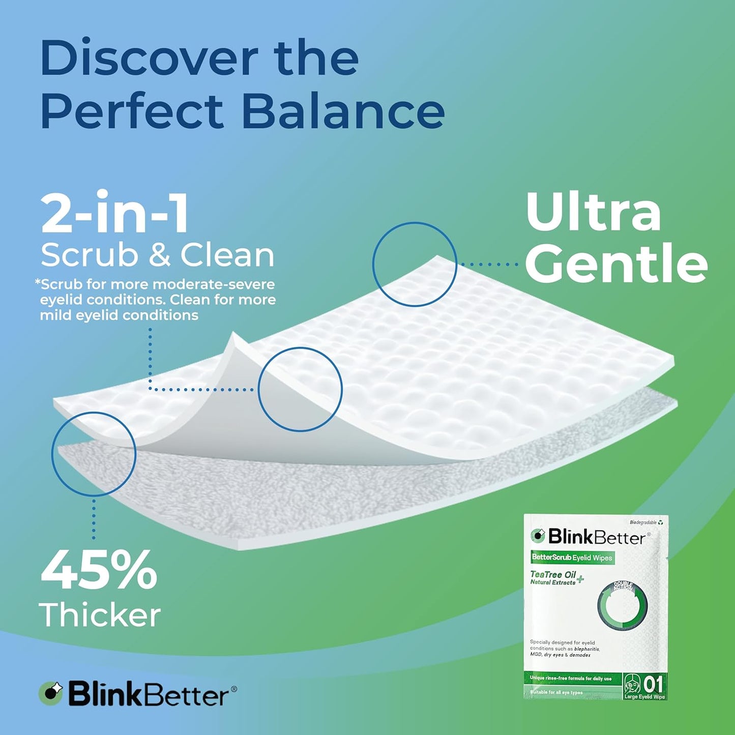 Tea Tree Oil Eyelid Wipes - 20 x Natural Blepharitis, MGD & Dry Eye Relief Wipes | Cleansing, Soothing, Dual-Textured, Triple Moisture Formula | Biodegradable & Gentle (Pack of 1, 20)