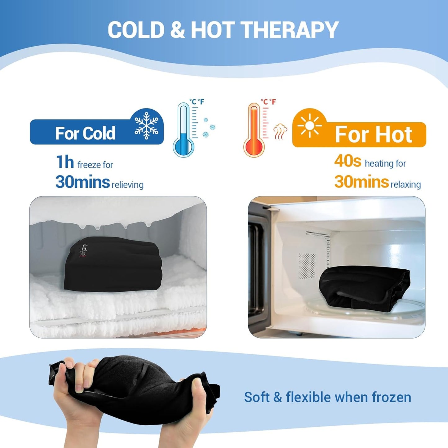 Comfytemp Large Ankle Foot Ice Pack Wrap for Plantar Fasciitis Relief, Feet Brace for Sprained Ankle, Heel Spur, Swelling, Tendonitis, Pain, Hot & Cold Therapy, Surgery Get Well Gift, 1 Pack (Black)