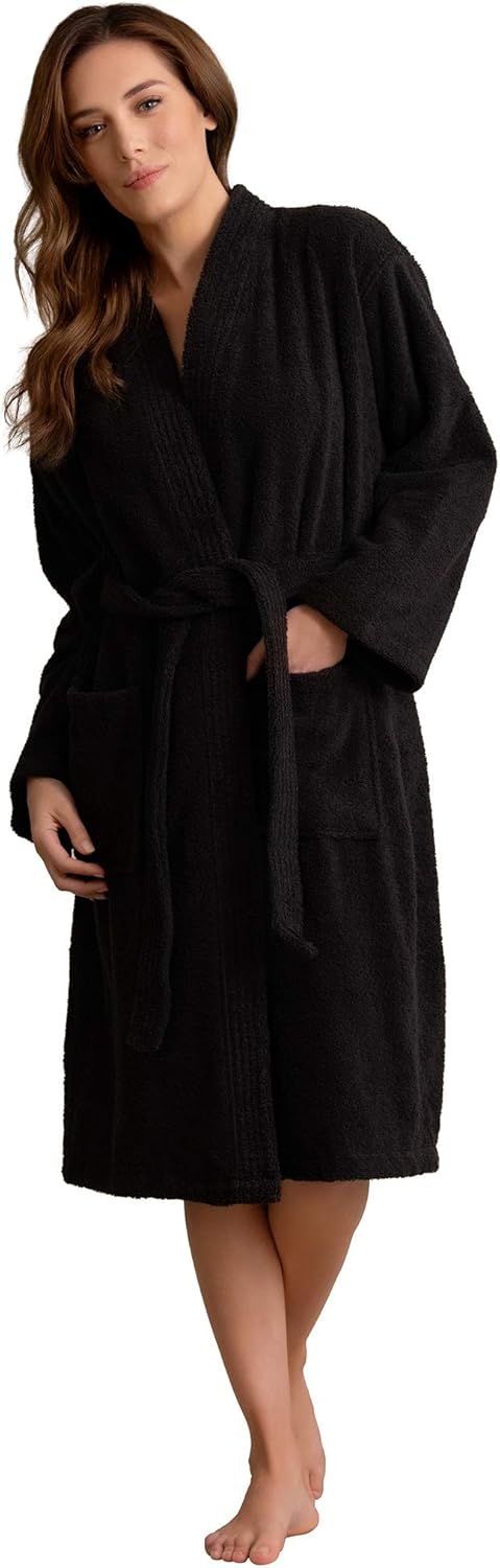 Soft Touch Linen Women's Robe Terry Cloth Kimono Bathrobe Thick 100% Cotton