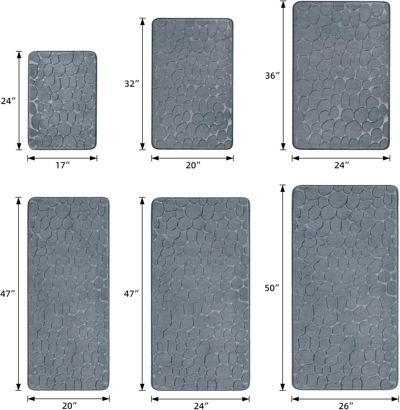 YIHOUSE Memory Foam Runner Rug, Cobblestone Bathroom Runner Rugs Super Water Absorbent Bath Mats for Bathroom Machine Washable Bath Rugs Runner for Hallway Bedroom Laundry Room(26 x 50,Dark Gray)