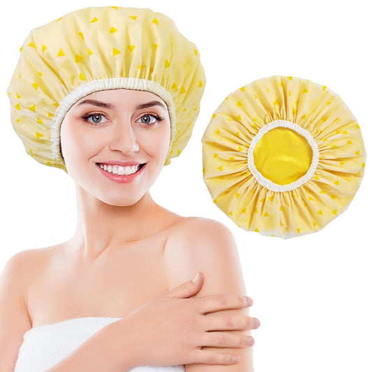 Shower Cap for Women, Shower Caps Reusable Waterproof, Large Plastic Satin Lined Shower Cap for Braids Long Hair