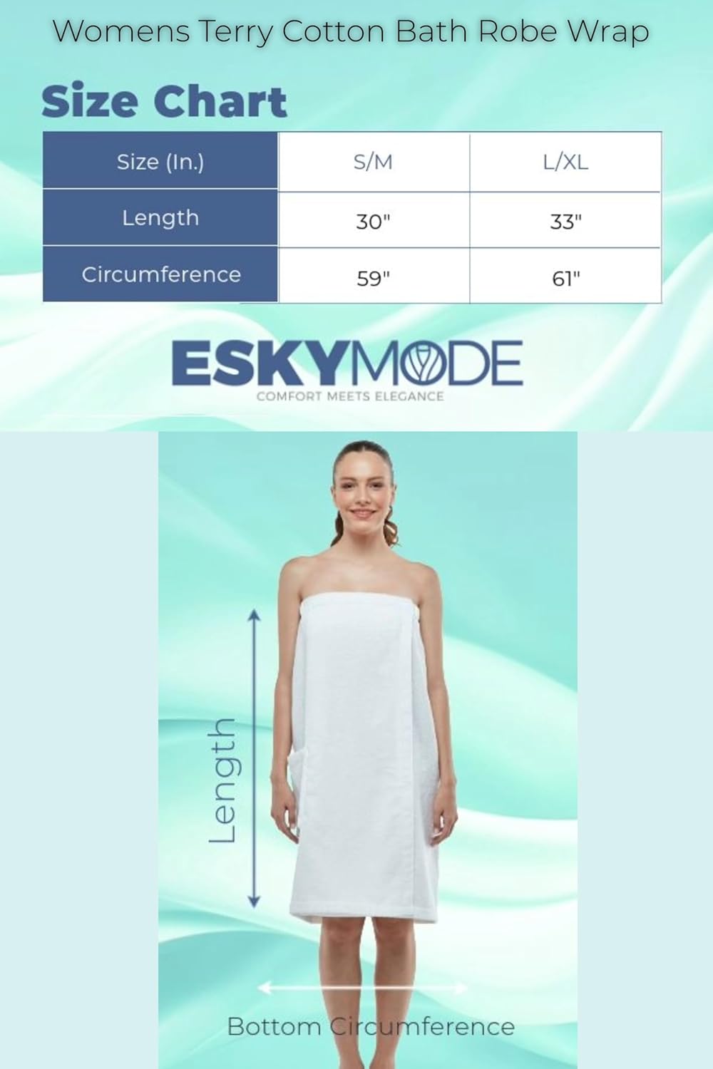 ESKYMODE Womens Terry Cotton Bath Robe Wrap, Women's Spa Shower Towel Bathrobe