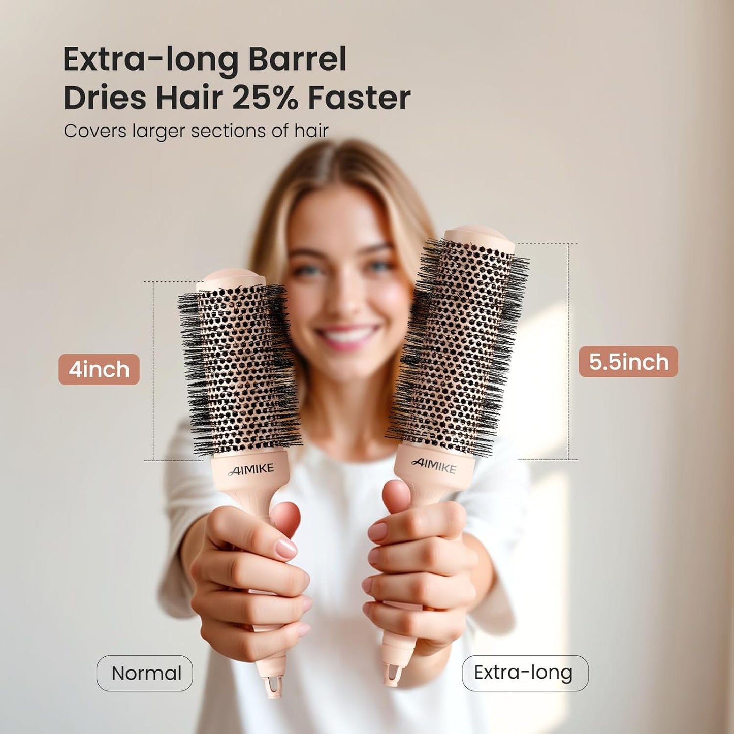 AIMIKE Round Brush for Blow Out, Extra Long Round Hair Brush w/Nano Thermal Ceramic & Ionic Tech, for Blow Drying & Styling, Curling and Shine - Barrel 1.7 inch