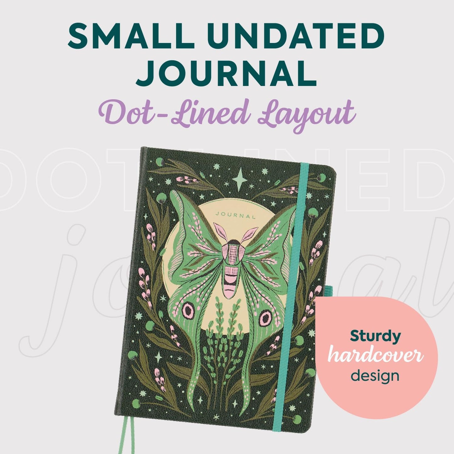 Happy Planner Small Undated Book-Bound Journal with 80 Pages of Thick 100 GSM Paper, A5 Size, Dot-Lined Layout, Mystic Moths