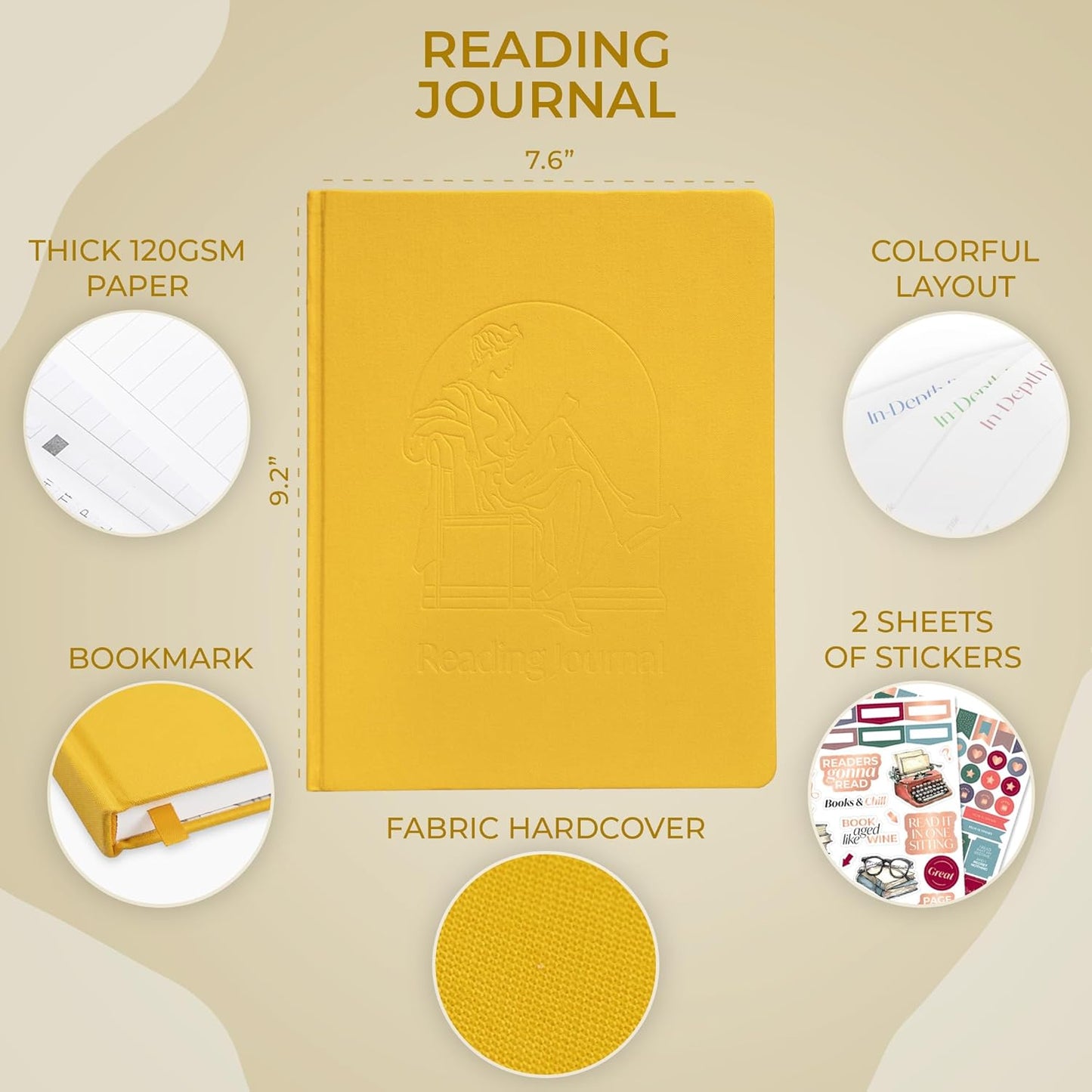 Skyline Reading Journal – Book Review Log & Tracker for Reading Tracking – Accessories & Gift for Book Lover, 7.6x9.2” (Yellow Debossed)