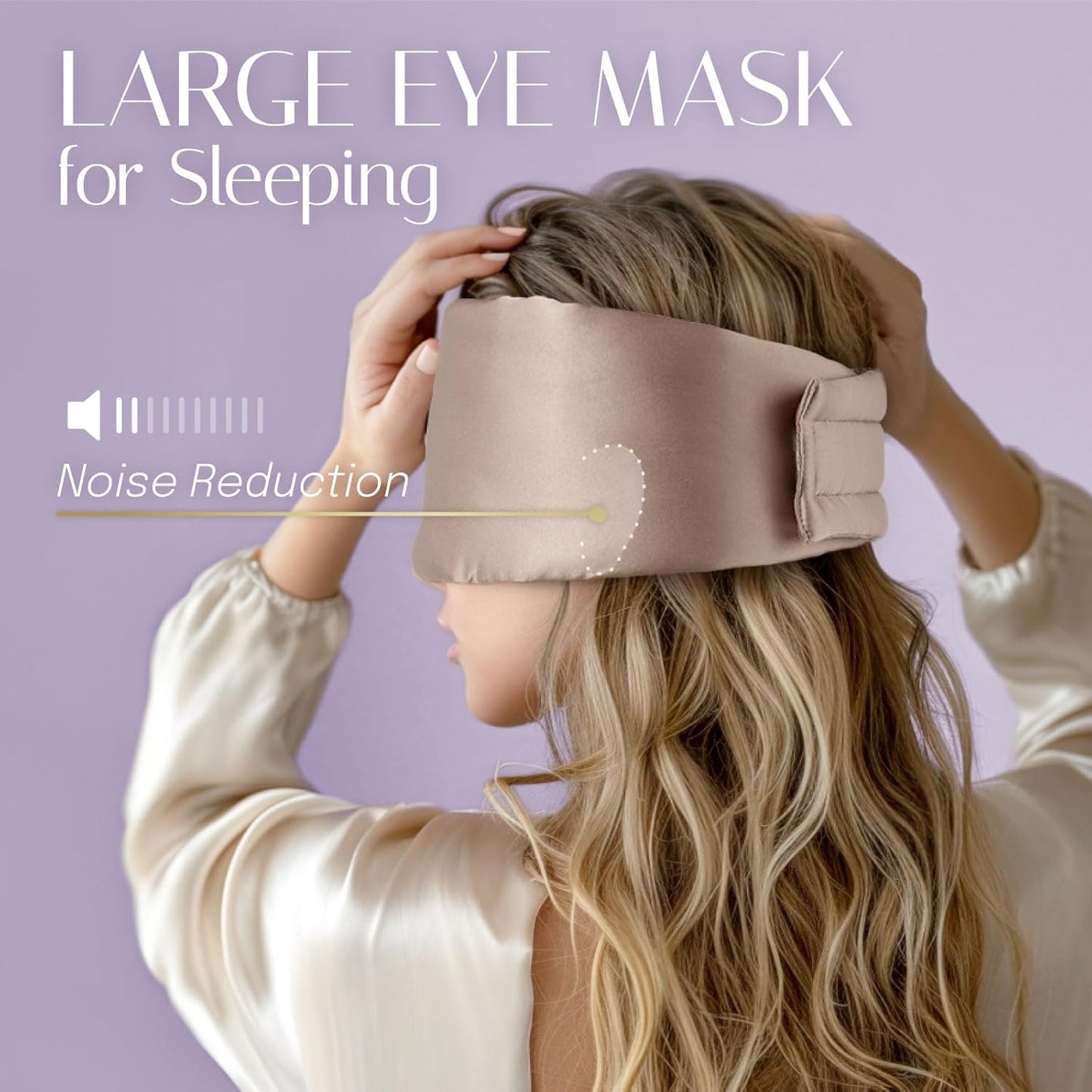 Silk Sleep Mask Soft Pressureless: 100% Mulberry Silk for Eye Skin Anti Wrinkles, Large Size for Total Blackout, Adjustable Wide Velcro Ear Cover