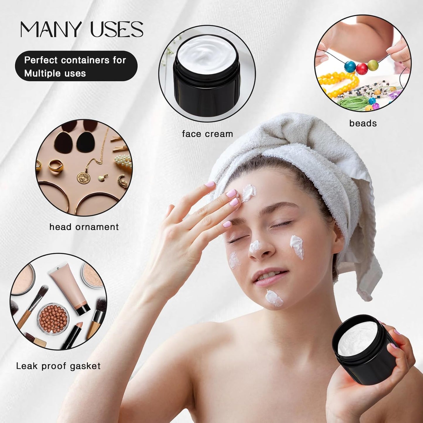 SATINIOR 12 Pack 2 oz Plastic Container Jars with Lids Round Clear Travel Cosmetic Container Slime Jar for Toiletries, Lotion, Cream, Ointment, Makeup, Rhinestone, Sample, Kitchen Storage(Pure Black)