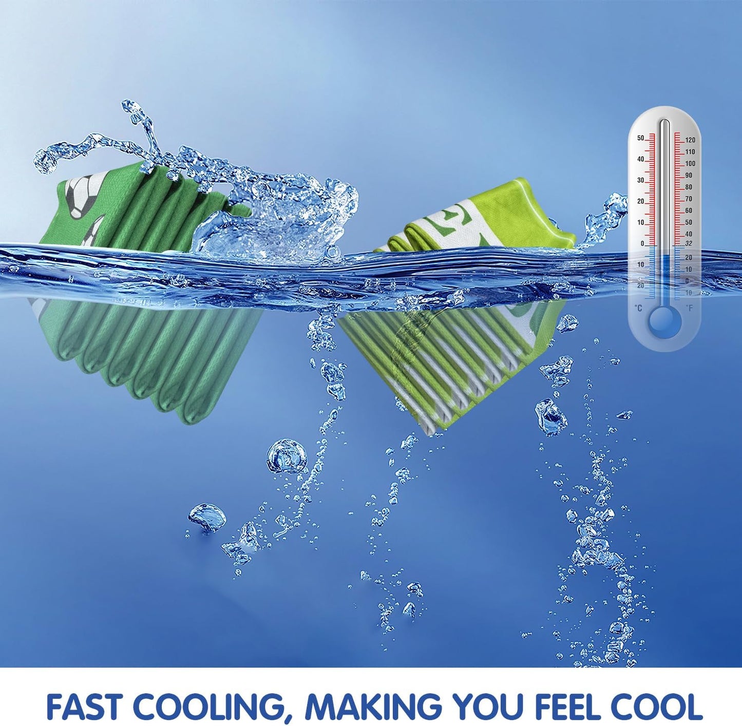 OPSO Softball Cooling Towel Set, 40 x 12 inches, 12 Pack, Microfiber Sports Towels for Baseball, Soccer, Golf LCE Towel Microfiber Sports Towels for Player (Soccer 3)