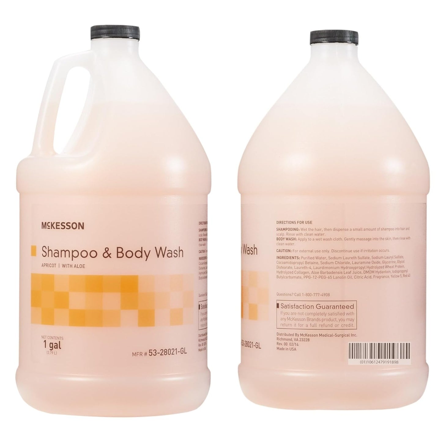McKesson Body Wash and Shampoo - 1  Gallon Bulk Refill Full Body Wash with Aloe, Apricot Scent - Sensitive Skin & Hair 2‑in‑1