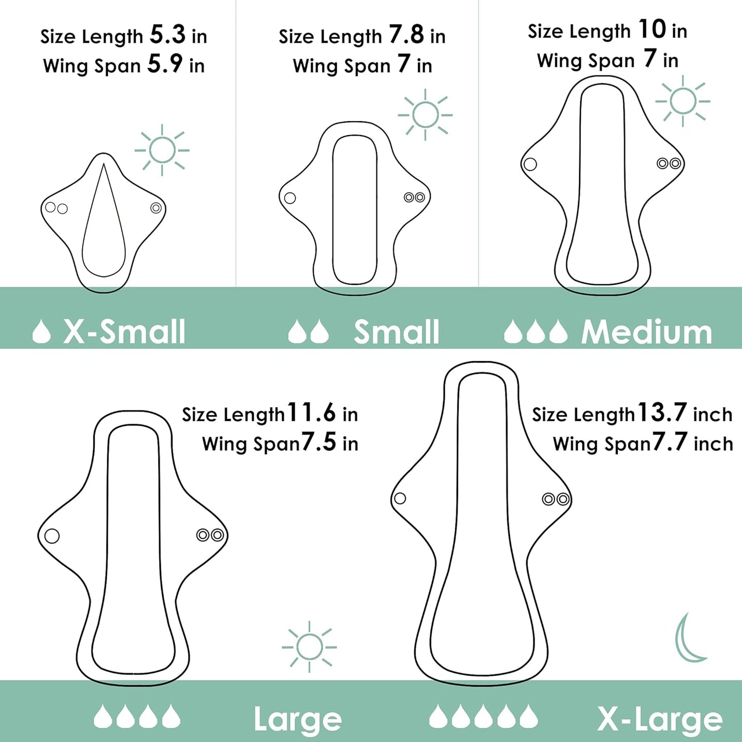 wegreeco 6 Pcs Reusable Menstrual Pads, Ultra Absorbent Cloth Pads for Heavy Flow, Sanitary for Teens, Women, Nonslip Panty Liners + Bag (Aqua, Burgundy, Coffee, S)