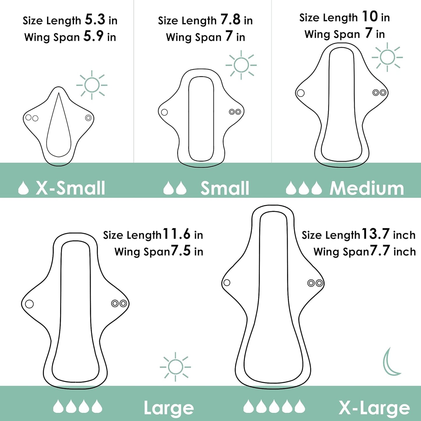 wegreeco 6 Pc Reusable Menstrual Pads, Ultra Thin Pantiliners for Thongs, Cloth Pads, Panty Liners for Teens, Women, Nonslip Pantiliners + 1 Pc Wet Bag(Mustard Yellow, Grey, Beige, XS)