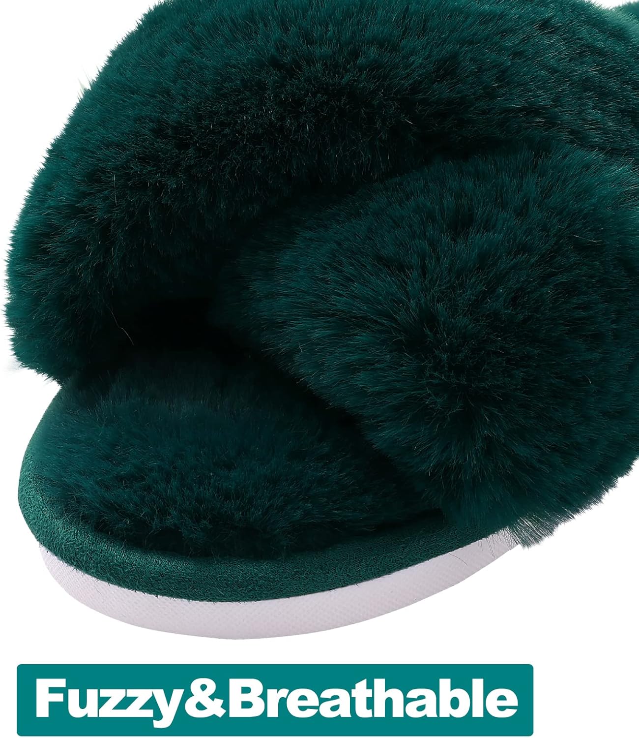 Evshine Women's Fuzzy Slippers Cross Band Memory Foam House Slippers Open Toe