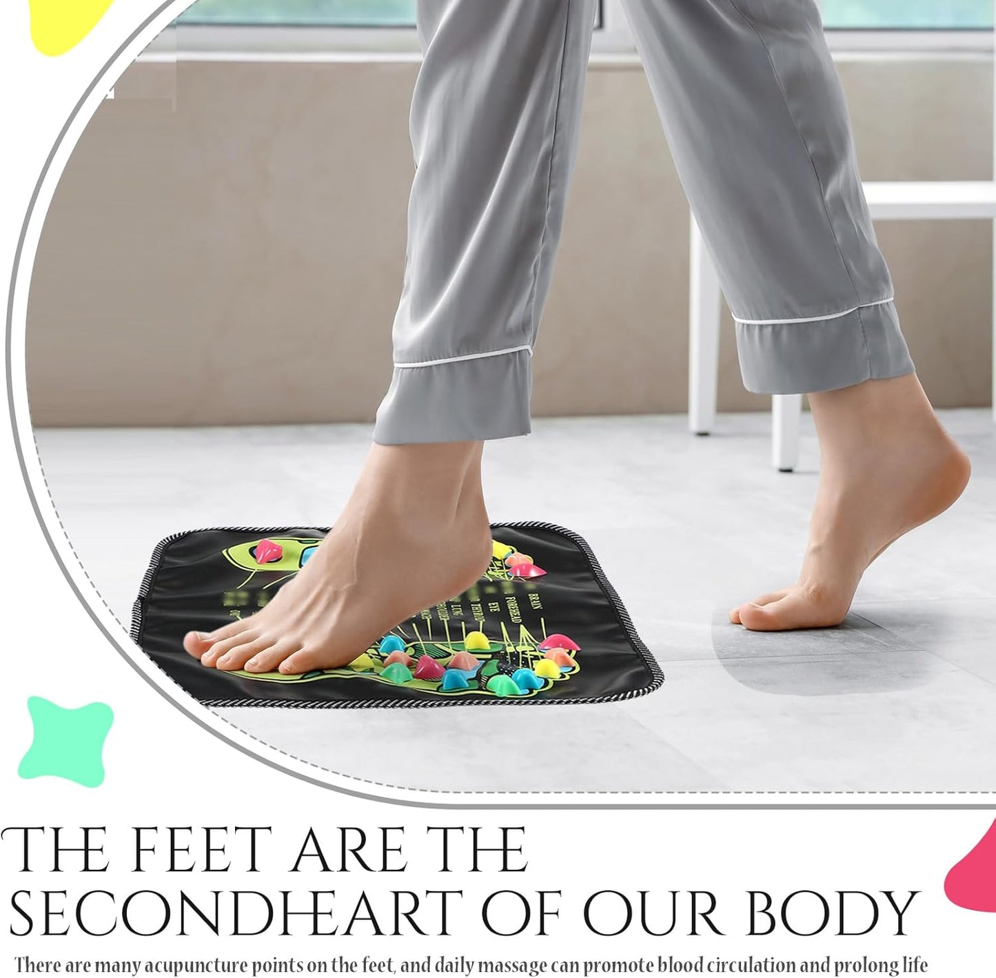 TrelaCo Foot Massage Mat Reflexology Walk Stone Road Foot Massage Acupoint Mat for Acupressure Relaxes for Long Sitting Elderly Students and Office Workers (13.78 x 13.78 Inches)