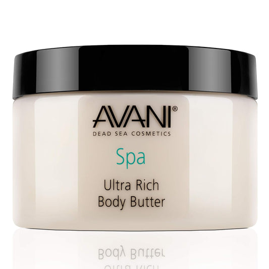 Avani Dead Sea Body Butter – Ultra-Rich Exfoliating & Hydrating Formula with Aloe Vera, Shea, Jojoba, Sunflower & Olive Oils – Suitable for All Skin Types – Vanilla