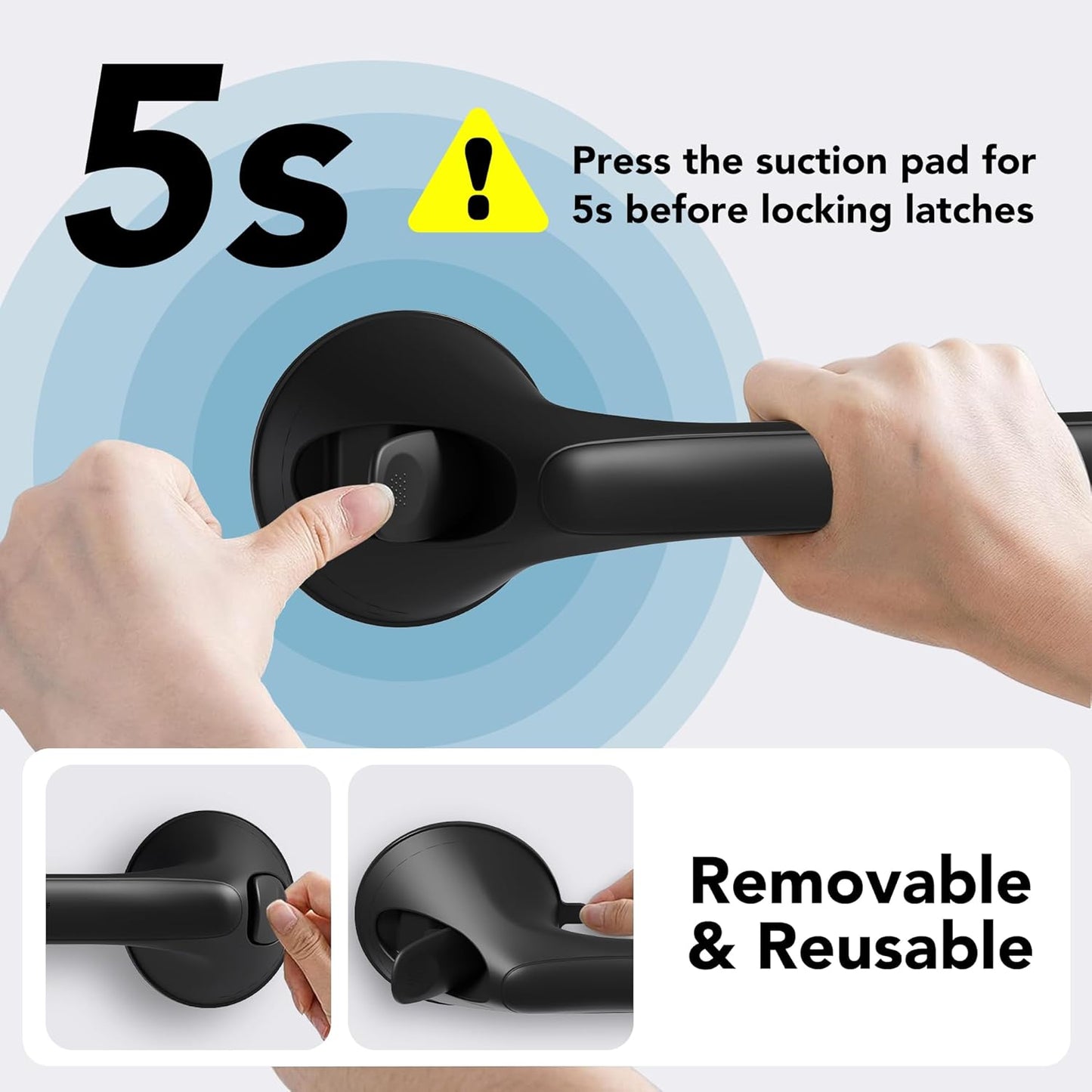 2 Pack 16 Inch Grab Bars for Bathtubs and Showers for Seniors, Heavy Duty Shower Handle for Elderly, Suction Cup Removable Handrails Handicap Bath Grip Bathroom Safety Grips （Black）