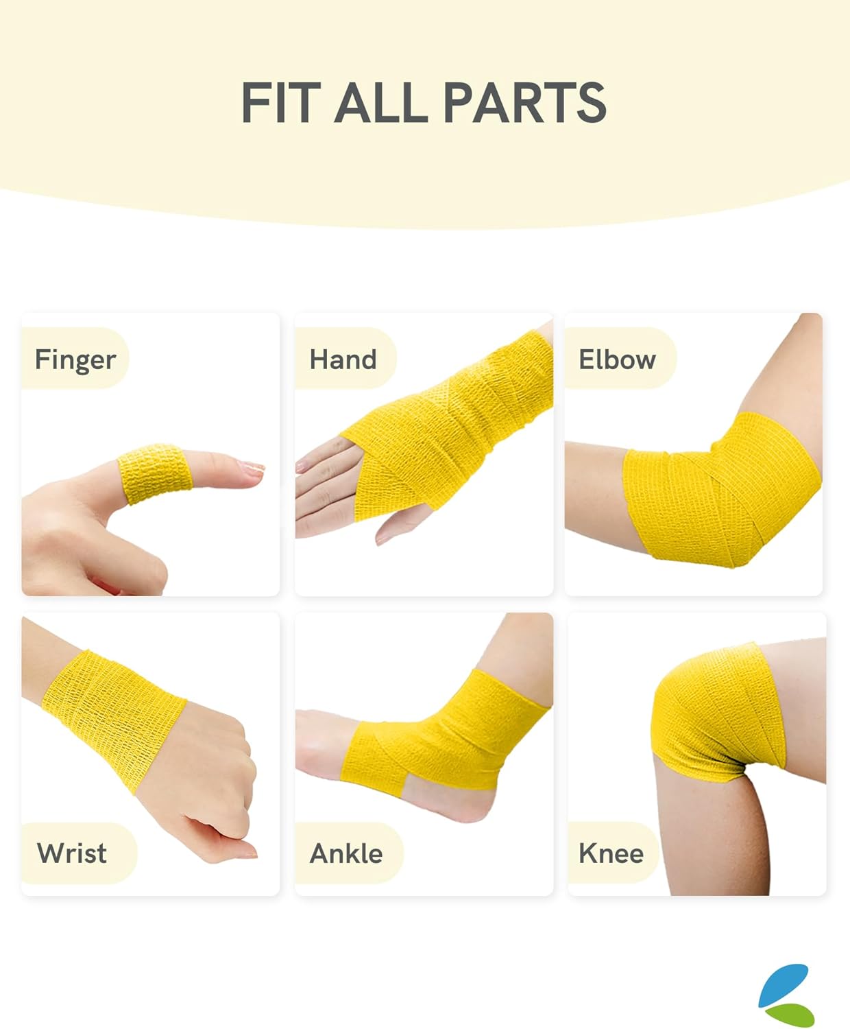 FriCARE Self Adhesive Bandage Wrap, Medical Tape in First Aid Kit, Cohesive Bandages for Wounds Sport Vet, 2 Inches X 5 Yards 6 Rolls, Yellow
