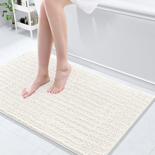 Arotive Luxury Chenille Bathroom Rug Mat, Extra Soft Thick Absorbent Shaggy Bath Rugs, Non-Slip Machine Wash Dry, Plush Bath Mats for Bathroom, Shower and Tub, 40x24, Ivory