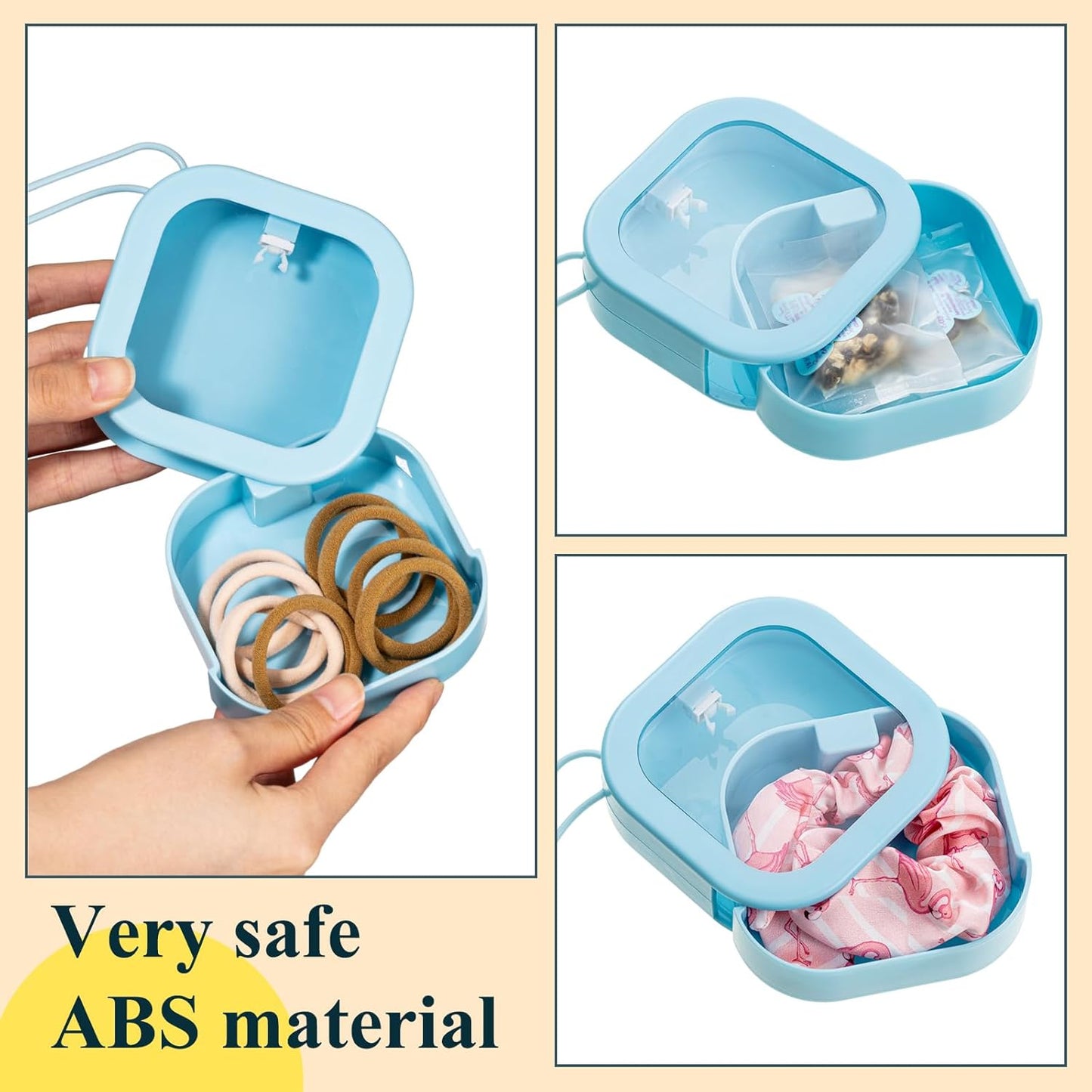 Kathfly 4 Pcs Blue Hair Tie Organizer Portable Hair Accessory Storage Containers Stackable Tie Bobby Pin Holder Home Cotton Swab Dispenser Accessories Jewelry Organizer Box