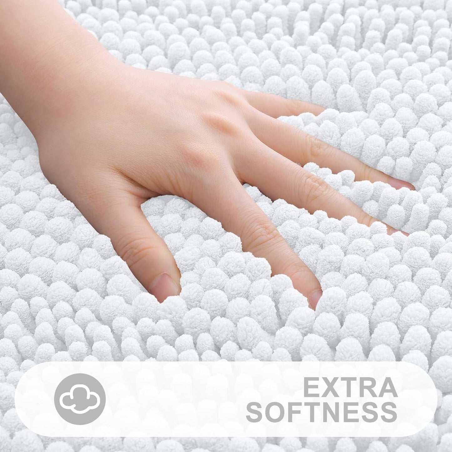 Grandaily Chenille Striped Bathroom Rugs 59x20, Extra Thick and Absorbent Bath Mats, Non-Slip Soft Plush Shaggy Shower Carpet, Machine Wash Dry, Bath Rug for Bathroom, White